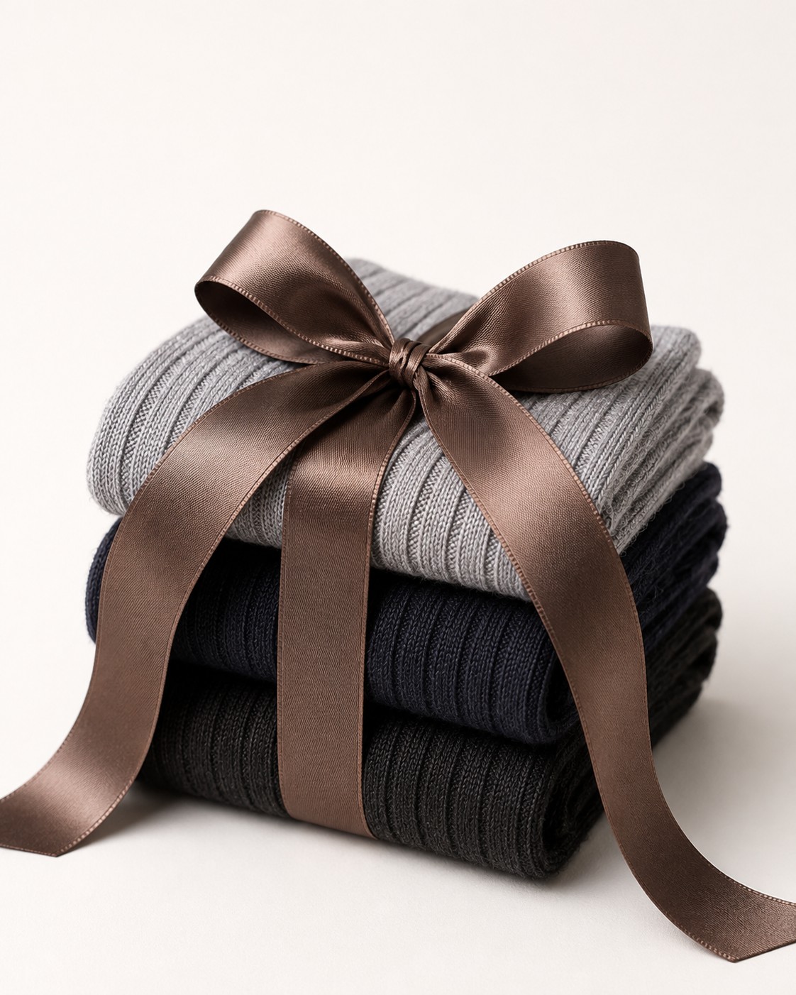 Stacked ribbed socks tied with a satin ribbon