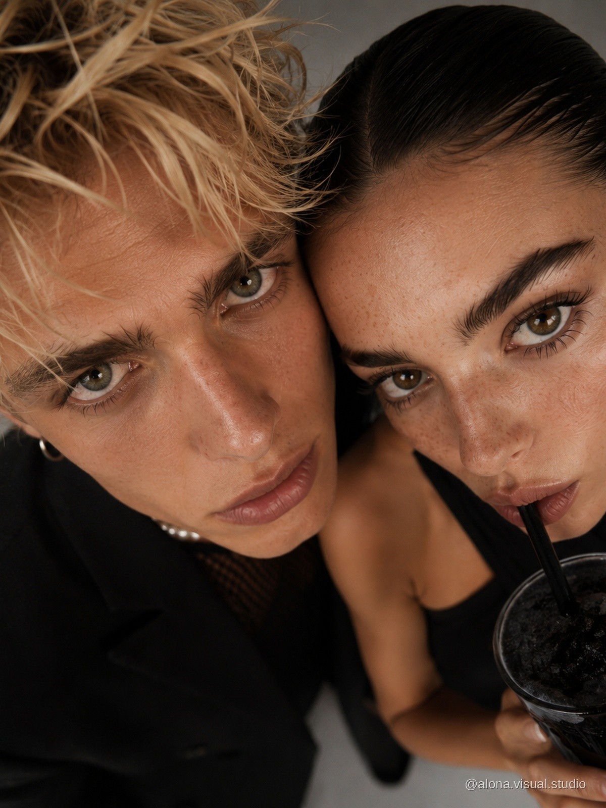 Fashion couple photographed from above