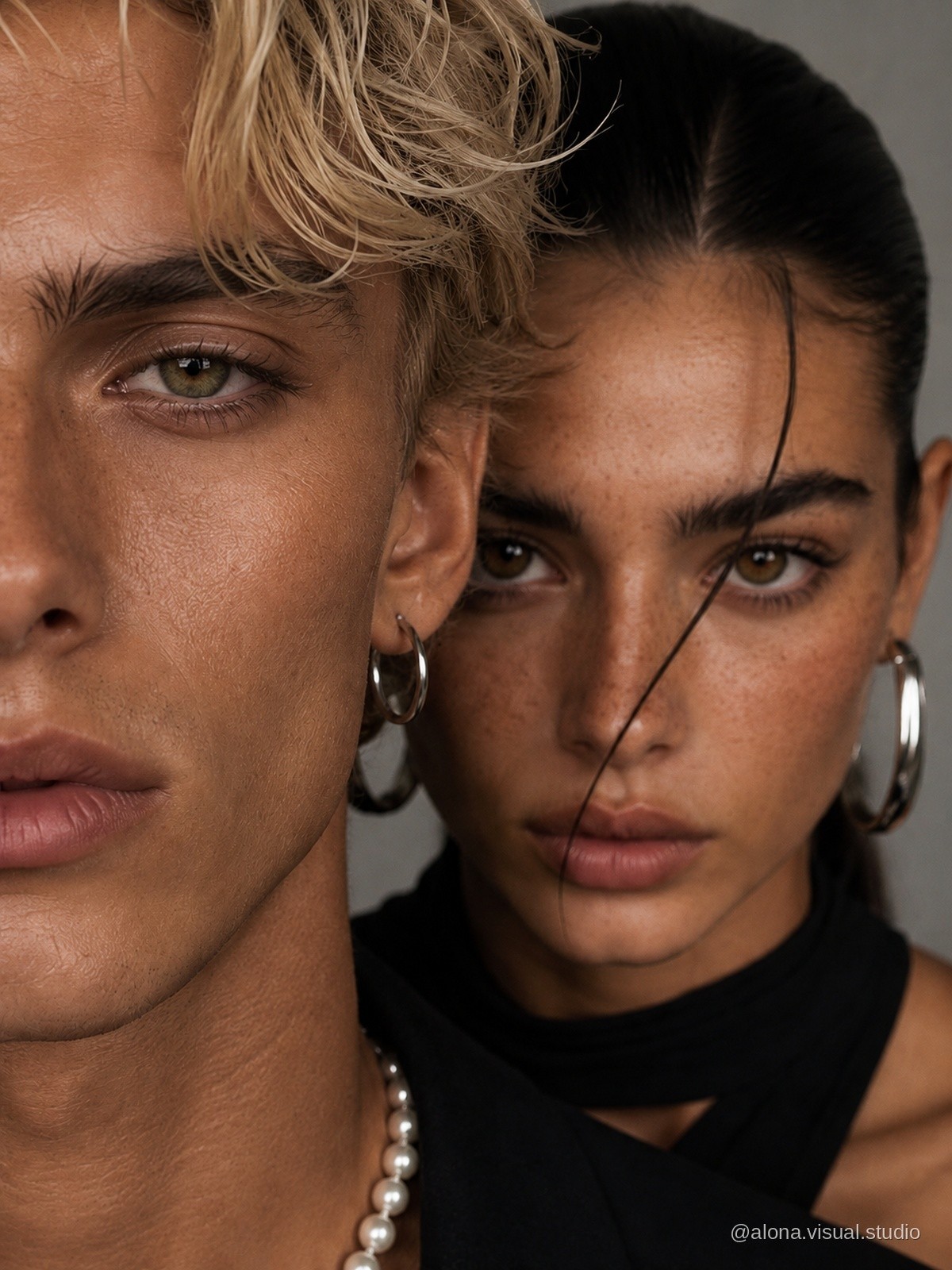 Paired close-up portraits with consistent styling