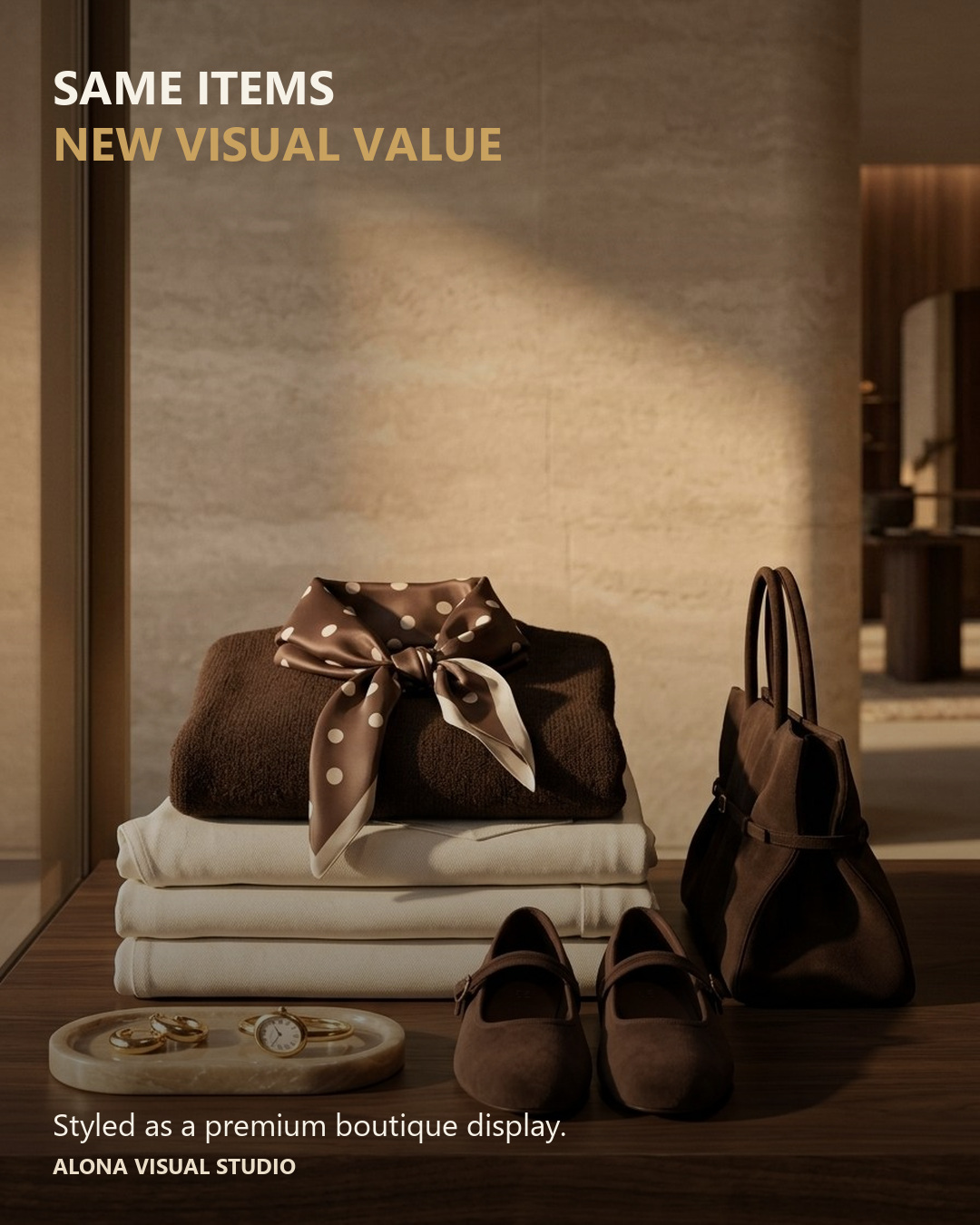 The outfit accessories translated into a boutique display
